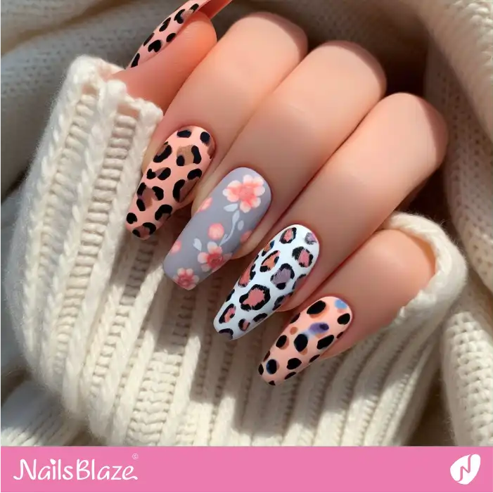 Leopard and Floral Matte Nails | Animal Print Nails - NB2548